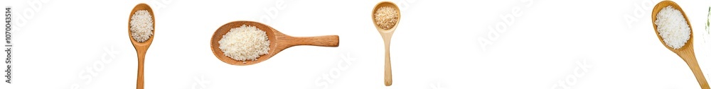 Isolated wooden spoon with long rice on transparent background Isolated wooden spoon with long rice on transparent background