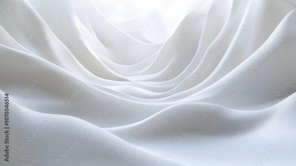 Fototapeta premium A serene and flowing abstract representation of white fabric, creating gentle waves and textures that evoke calmness.