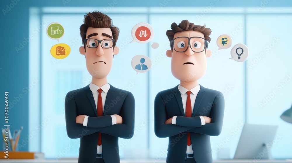 3D Cartoon Executive Employees in Office Setting