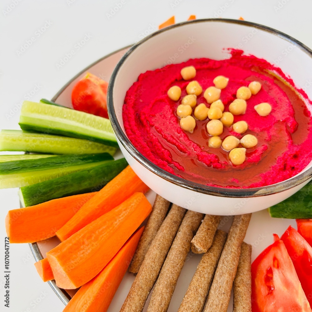 custom made wallpaper toronto digitalBeet Hummus Dip with Chickpeas on Top and Vegetables on Plate