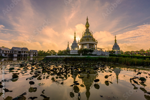 The background of an important tourist attraction in Khon Kaen Province (Wat Thung Setthi) is a large pagoda in the middle of a swamp, tourists always come to see the beauty in Thailand photo