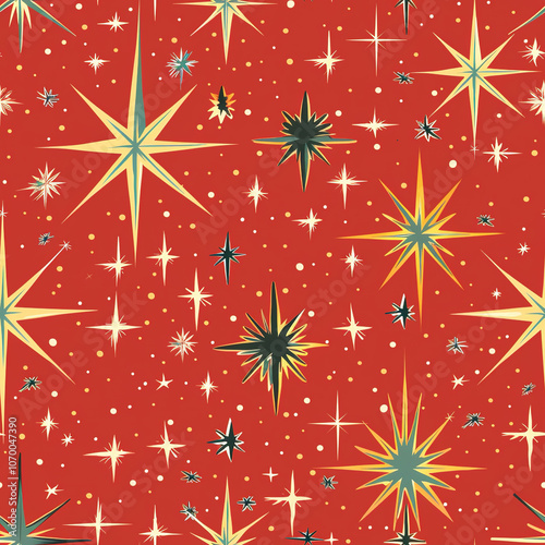 1950s subtle vintage christmas pattern on red background
