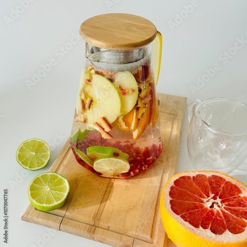 Wallpaper Mural Jug of Tasty Citrus Tea with Lime and Apples Torontodigital.ca