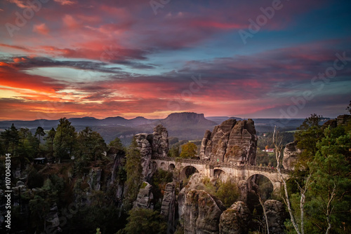 Bastei Bridge at Sunrise, Saxon Switzerland, Germany