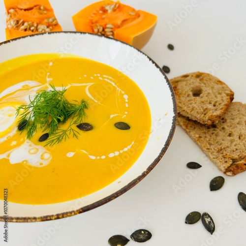 Wallpaper Mural Pumpkin Soup with Coconut Cream in Bowl with Toast Torontodigital.ca