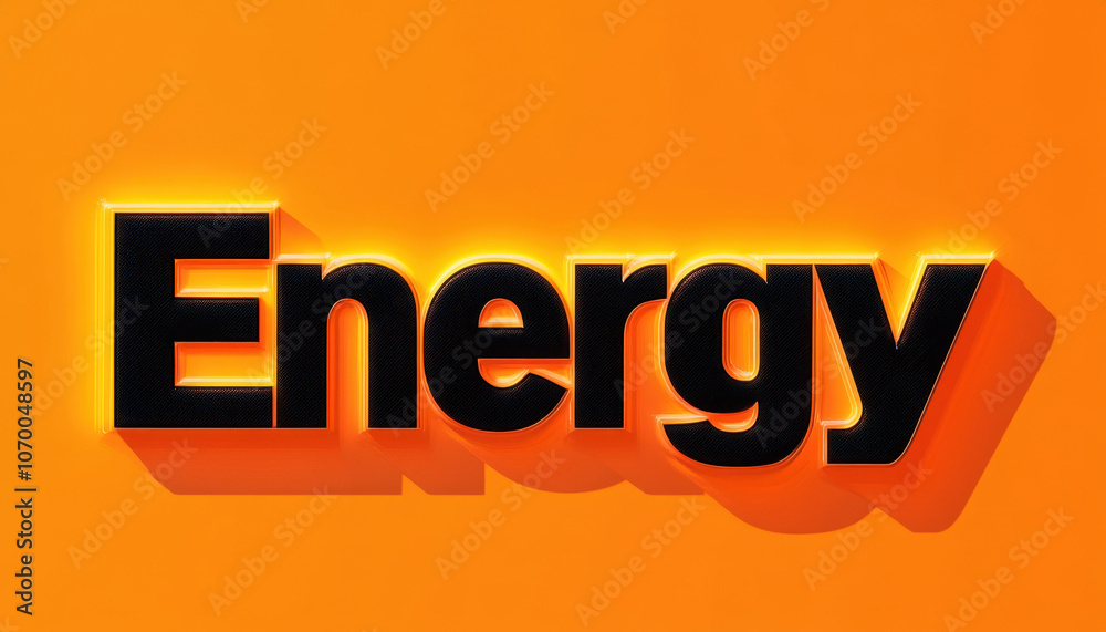 Bold black 'Energy' text glowing on a vibrant orange background, symbolizing power and vitality. Bold black 'Energy' text glowing on a vibrant orange background, symbolizing power and vitality.