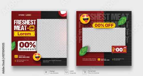 Meat market butchery shop catalog social media post template bundel