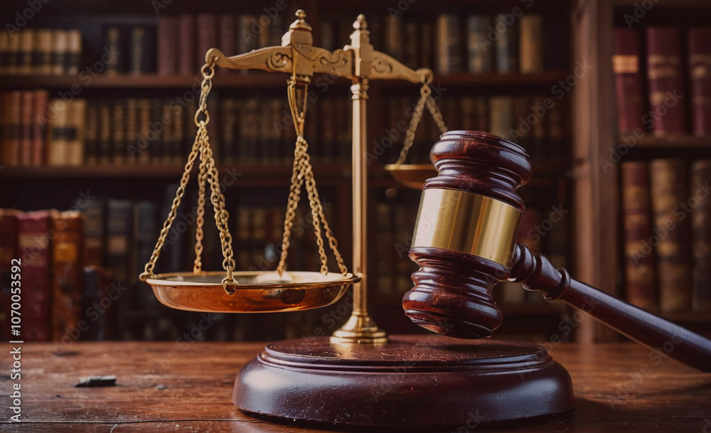 Scale with a gavel on top of it Scale with a gavel on top of it