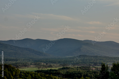 Landscape with mountains and forests in the summer. 