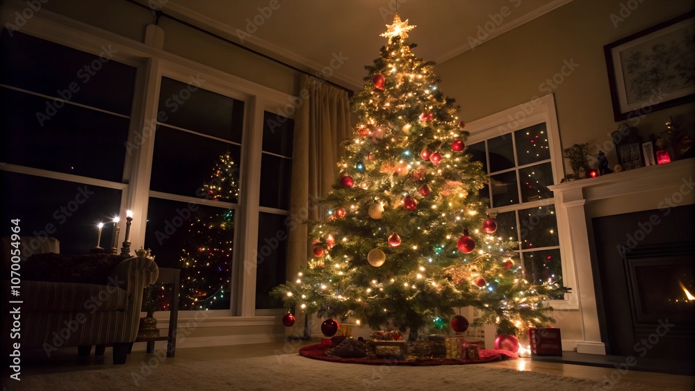 Cozy living room with decorated Christmas tree Cozy living room with decorated Christmas tree