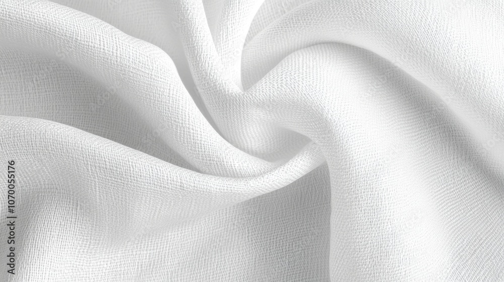 Close-up of soft, textured white fabric, showcasing intricate weave patterns and smooth folds.