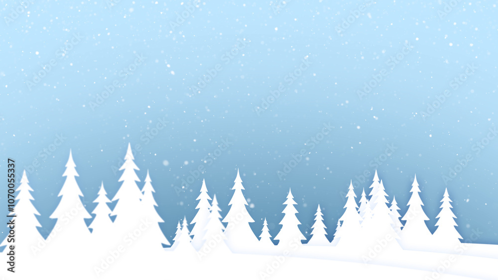 Obraz premium Christmas and New years Holiday snowy landscape with trees and blue white snowy copy space sky illustration backgrounds. 