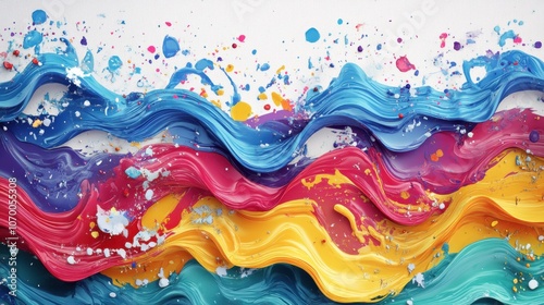 Wallpaper Mural Vibrant abstract waves of paint in blue, pink, and yellow, creating an energetic and colorful composition. Torontodigital.ca