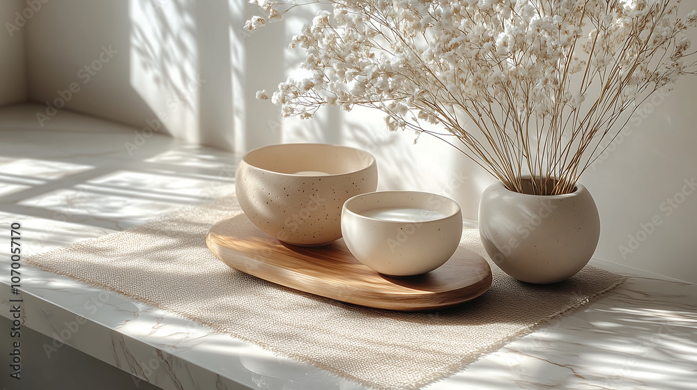 minimalist home decor with ceramic vases and bowls in soft natural light minimalist home decor with ceramic vases and bowls in soft natural light