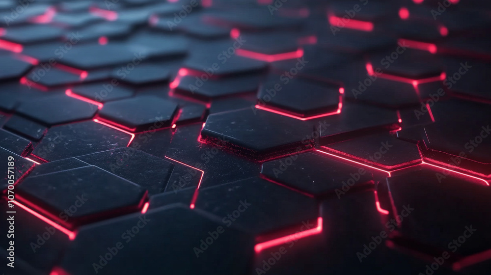 Obraz premium Modern Dark hexagonal with red lines background