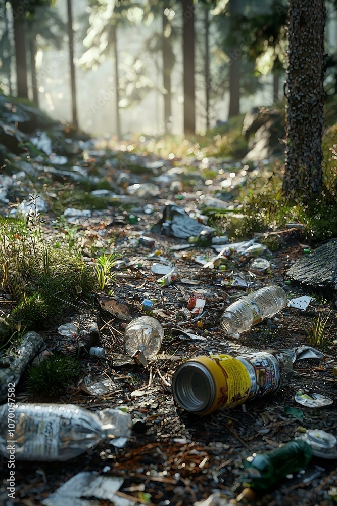 Fototapeta premium Garbage in the forest.