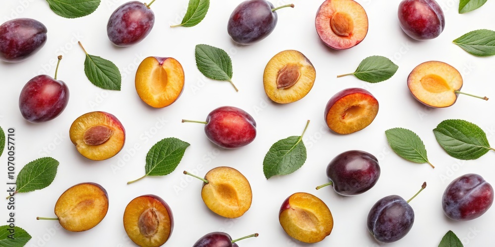 patterns with plums on a white background