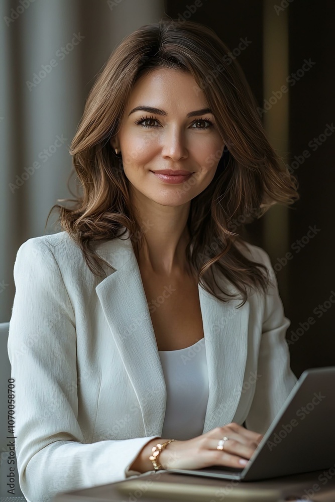 Portrait of happy businesswoman with touchpad in office looking at camera. Portrait of happy businesswoman with touchpad in office looking at camera.