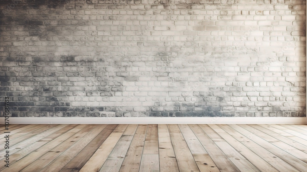 Fototapeta premium Rustic Brick Wall with Wooden Floor Interior Scene