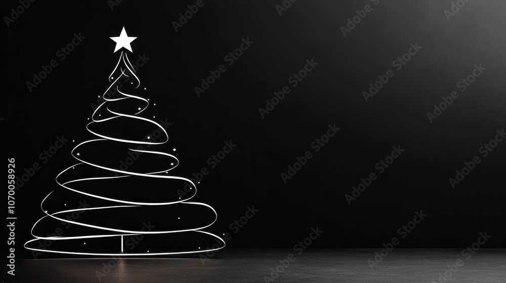 A minimalist Christmas tree made of thin wire, standing against a dark background, creating a modern festive aesthetic. A minimalist Christmas tree made of thin wire, standing against a dark background, creating a modern festive aesthetic.