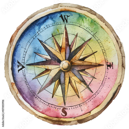 A watercolor vector of a compass, isolated on a white background.