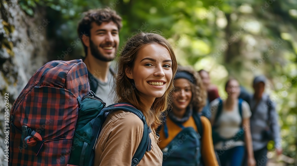 Friends Hiking Nature Trail, Outdoor Adventure, Healthy Lifestyle Friends Hiking Nature Trail, Outdoor Adventure, Healthy Lifestyle