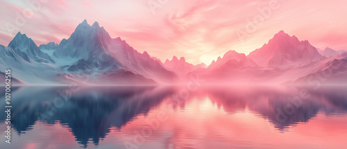 Pink Mountain Sunset Reflection.