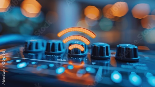 A close-up view of a wireless router broadcasting Wi-Fi signals, showcasing the key technology that enables wireless internet access in homes and offices photo