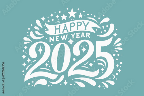 Happy new year 2025 design. Pastel color background. Lettering design for poster, banner, greeting, 2025 celebration