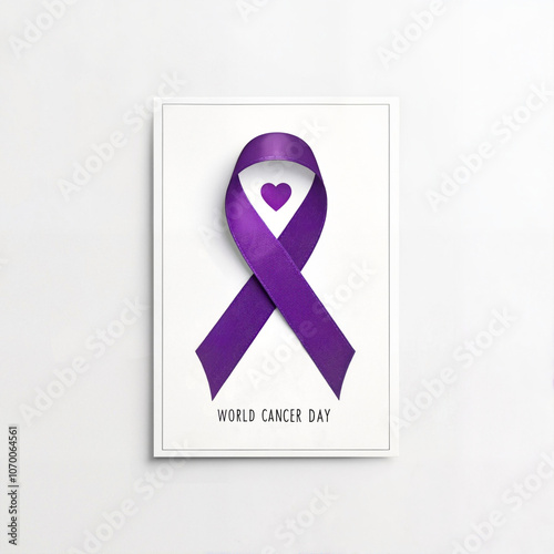 Purple cancer awareness ribbon with heart for World Cancer Day

