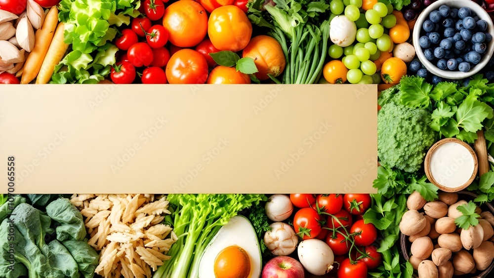 Frame of Fresh Produce with Copy Space: Fruits, Vegetables, and Grains Frame of Fresh Produce with Copy Space: Fruits, Vegetables, and Grains