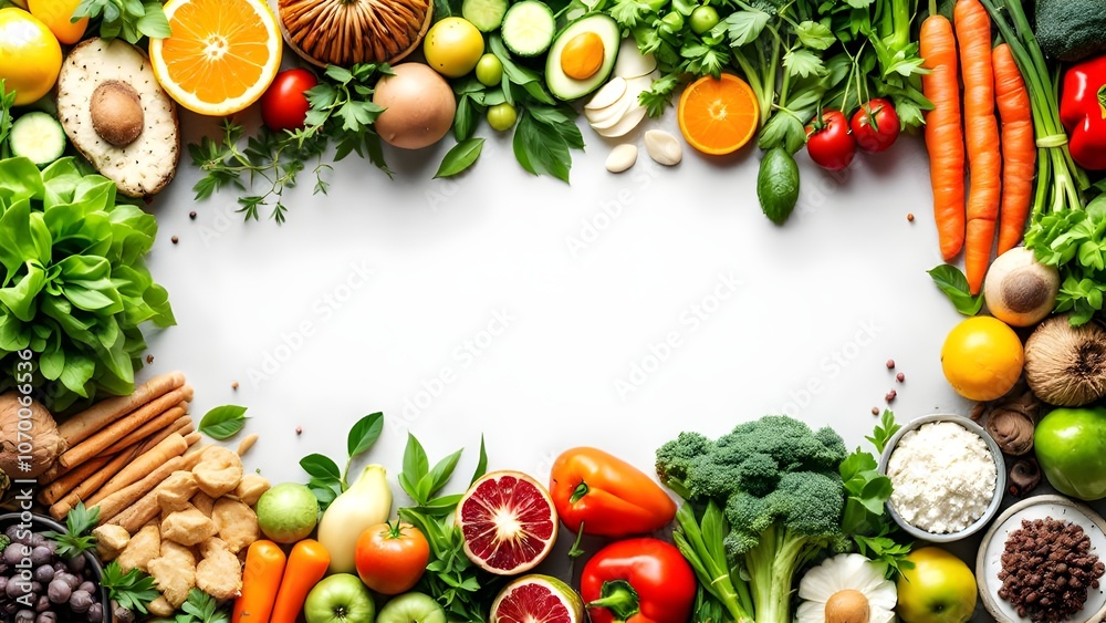 Frame of Fresh Produce with Copy Space: Fruits and Vegetables Frame of Fresh Produce with Copy Space: Fruits and Vegetables