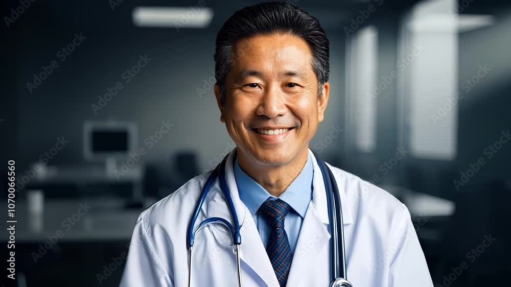Doctor smiling and gesturing in hospital Doctor smiling and gesturing in hospital