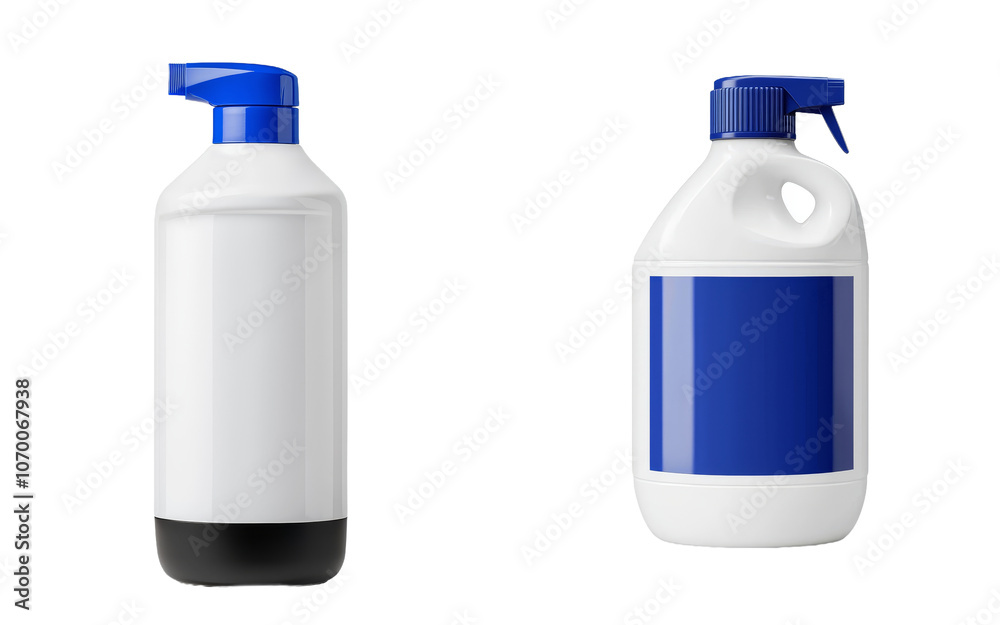 of a white detergent bottle with a blue cap, ideal for household cleaning. Isolated on a transparent background.