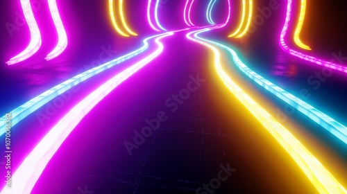 Colorful Neon Pathway in a Dark Space