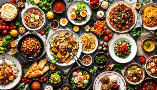 Abundant Food Buffet: Variety of International Dishes