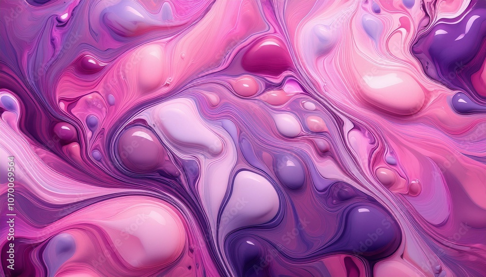 Obraz premium Fluid, marbleized liquid pattern in shades of pink and purple, creating a soft, dreamy