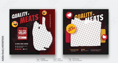Set of Meat market butchery shop catalog and grocery sale social media post template