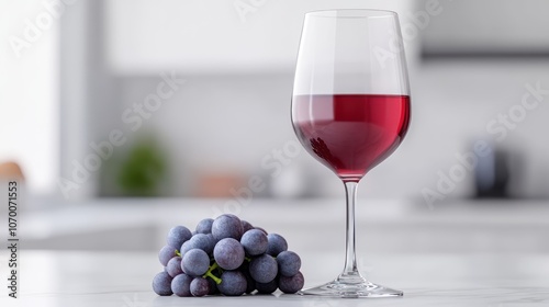 Enjoy a glass of fine red wine alongside fresh grapes photo