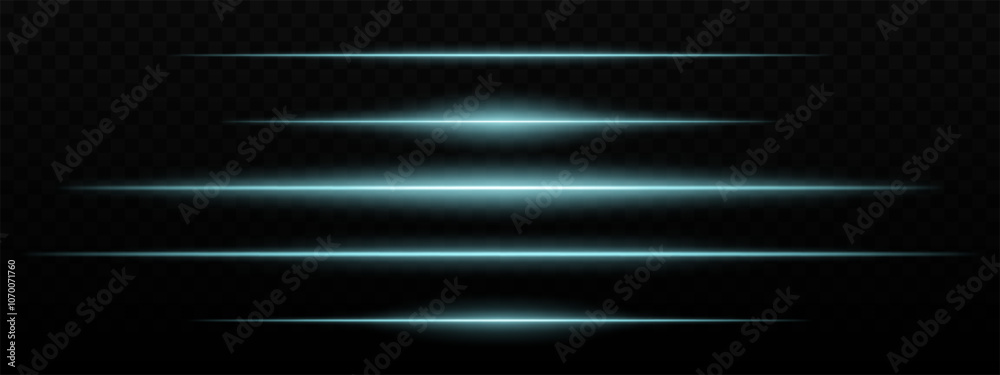 Intense blue horizontal light streaks with a glow effect on a dark background. Suitable for futuristic themes, sci-fi effects, or digital transitions. Intense blue horizontal light streaks with a glow effect on a dark background. Suitable for futuristic themes, sci-fi effects, or digital transitions.