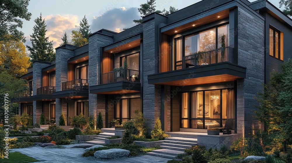 Modern townhouses with elegant design and landscaped surroundings. Modern townhouses with elegant design and landscaped surroundings.