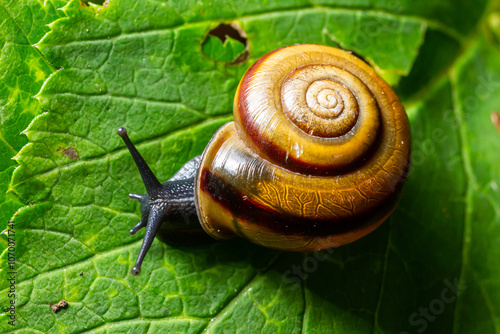 Oxychilus alliarius , commonly known as the garlic snail or garlic glass-snail photo