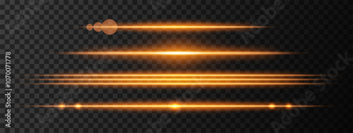 Gold light glare beam. A sharp horizontal beam reflection. Sci-fi designs, light transitions, or futuristic effects. Glowing light streaks and neon effects. Dynamic shine wallpaper background