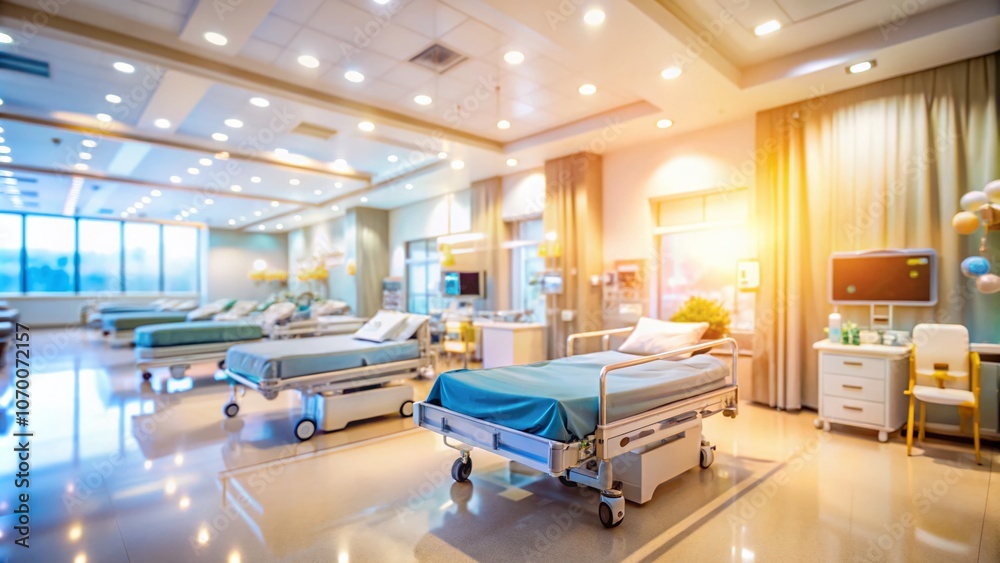 Abstract Aerial View of a Hospital Interior with Medical Elements, Soft Focus and Artistic Blurring, Capturing the Essence of Healing Spaces and Healthcare Environments Abstract Aerial View of a Hospital Interior with Medical Elements, Soft Focus and Artistic Blurring, Capturing the Essence of Healing Spaces and Healthcare Environments