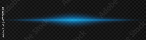 Vibrant blue horizontal light beam on a dark, transparent background, perfect for sci-fi, digital graphics, or neon effects. Reflection, spotlight, wallpaper