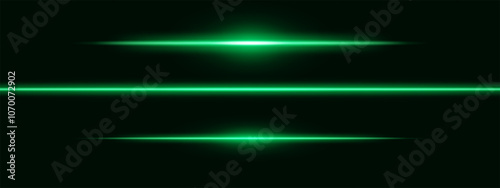 Green light glare beam. A sharp horizontal beam reflection. Sci-fi designs, light transitions, or futuristic effects. Glowing light streaks and neon effects. Dynamic shine wallpaper background
