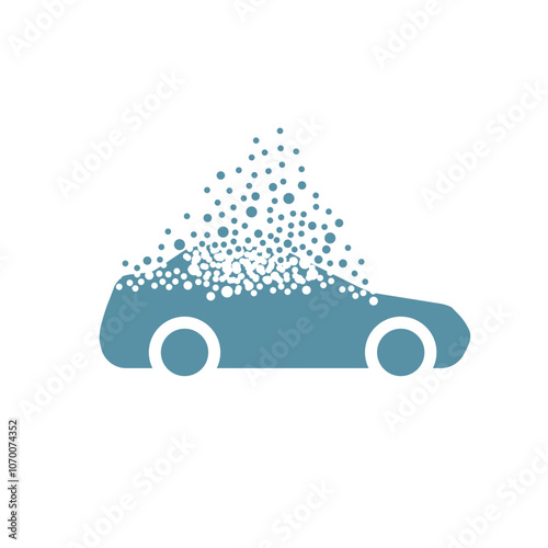 The car figure dissipates into a cloud of bubbles