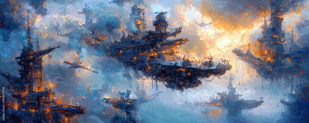 Fototapeta premium Breathtaking Anime Style Visions of Floating Structures
