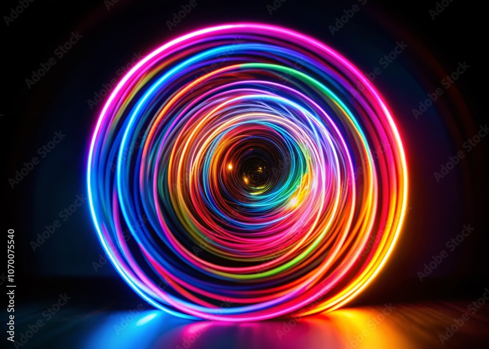 Abstract Neon Spiral Light Effect on Black Background Captured with Tilt-Shift Photography Techniques for a Unique Visual Experience in Digital Art and Design Abstract Neon Spiral Light Effect on Black Background Captured with Tilt-Shift Photography Techniques for a Unique Visual Experience in Digital Art and Design