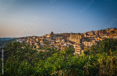 Italy, Sicily, Ragusa District, Monterosso Almo. June 2023. Amazing little houses that grew on top of each other. Evening hour.